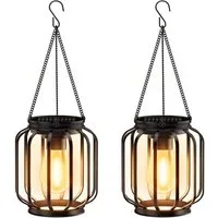FELIXLEO LED Außen-Tischleuchte 2er Set Solar Laternen Außen Hängend Metal Deko
