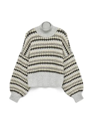 VERO MODA - VMGAIVA LS HIGHNECK PULLOVER Light Grey Melange - Gr. - M