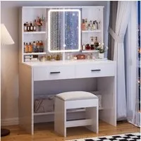 HOMALL Schminktisch Schminktisch mit Spiegel und LED 2 Schubladen und 6 Ablagefächer (Dreifarbiges Einbau-Lichtband mit Unterbau-Tretplatte Kostengünstige Wahl)