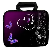 wortek Laptoptasche für Laptops bis 15,4", Herz Schwarz Lila, Wasserabweisend, inkl. Zubehörfach, mit Tragegriff