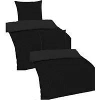 Casa Colori Bettwäsche Seersucker 135x200 Reißverschluss Schwarz, Seersucker, 4 teilig, leicht