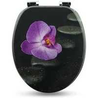 Sanfino WC-Sitz "Way of Orchid" Premium Toilettendeckel mit Absenkautomatik aus Holz, mit schönem Blumen-Motiv, hohem Sitzkomfort, einfache Montage