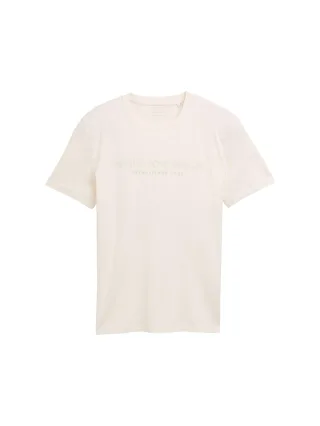 Denim Tom Tailor - Basic T-Shirt mit Logo-Print macaroon cream - Gr. - L
