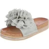 Ital-Design Damen Plateau-Pantolette mit Blütenapplikation Plateausandaletten (91849032) Flach Pantoletten in Hellgrün