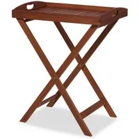 KHG Beistelltisch Gartentisch aus Akazien-Echtholz mit abnehmbarem Tablett (tragbar, klappbar, wetterfest, 20 kg belastbar, mit Schüttrand), Tablett abnehmbar
