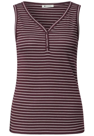 Street One - Top mit V-Neck und Streifen rustic rouge - Gr. - 34