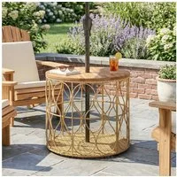 Outsunny Beistelltisch mit Rattanoptik, Akazienholzplatte, verstellbaren Füßen (Balkontisch, 1-St., Gartentisch), für Garten Terrasse Balkon Teak
