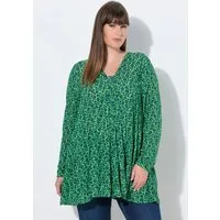Ulla Popken Longbluse Bluse Blüten A-Linie Carré-Ausschnitt Langarm