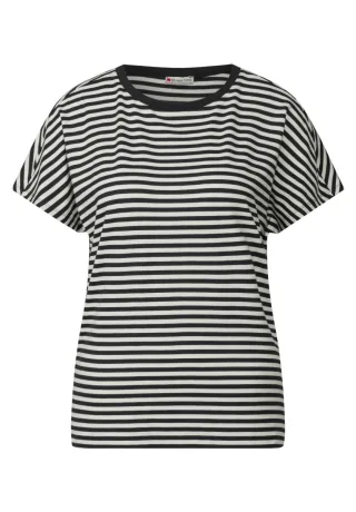 Street One - Gestreiftes T-Shirt beige/schwarz - Gr. - 34