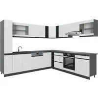 Vicco Winkelküche R-Line, Weiß/Anthrazit, 277 x 257 cm J-Shape, AP Anthrazit