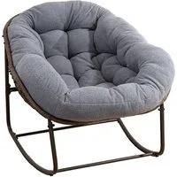 LVHOM Schaukelstuhl mit gepolstertem Kissen, Rattanstuhl mit Stahlrahmen, Lounge Sessel (Großformat B110.5xT94.5xH80cm,160kg Tragfähigkeit,Dicke Kissen, MEHRE FARBEN MEHRE OPTIONEN! Schaukelsessel umhüllendem Sitzgefühl & hoher Armlehne, 1 St), Balko