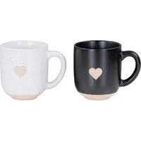 Levandeo® Tasse, 2er Set Steingut Tassen Schwarz Weiß 300ml Herz Kaffeebecher