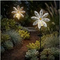 GLOBO LIGHTING LED Solarleuchte, LED-Leuchtmittel fest verbaut, Warmweiß, 2er Set Solarleuchte Außenleuchte LED Windrad silbergrau Gartenlampe