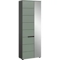 furnling Garderobenschrank Cano 1 Tür, 1 Spiegeltür, 6 Fächer, grau/grün, Garderobenmöbel, Flurmöbel