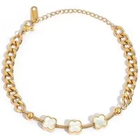 GOLDKLEIN Edelstahlarmband Blumen Perlmutt Edelstahl Panzerarmband mit Charm- Elementen, Angebot - inkl. Schmuckbox