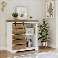 HOMECHO Buffet Küchenschrank mit Schiebetür und Regal Vintagebraun+Weiß
