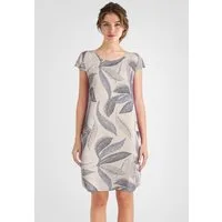 PEKIVESSA Sommerkleid Leinenkleid knielang kurzarm mit Blattmuster