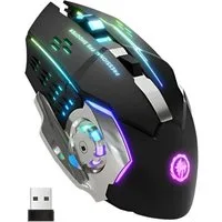 S&T Design Gaming Maus Kabellos RGB Wireless USB Gaming-Maus (Funk, 2400 dpi, Plug & Play 7 Tasten Extrem Leise Schwarz Weiss)