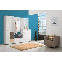 Home affaire Garderoben-Set Beny Flurmöbel, Dielenmöbel, Flurschrank, Flurgarderobe Breite 218 cm, (5-St., 5tlg), inkl. 2 Schränke, Sitzbank mit Kissen, Garderobenpaneele und Spiegel