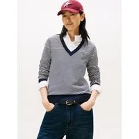 Tommy Hilfiger V-Ausschnitt-Pullover CO JERSEY STITCH V-NK SWEATER mit V-Ausschnitt und Ripp Baumwollmischung