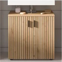 Lomadox Waschbeckenschrank MACKAY-158 60 cm breit in Eiche, gerillte Fronten