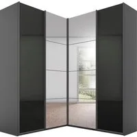 rauch Schwebetürenschrank Schrank Garderobe Eckkleiderschrank QUADRA Front in Dekor/Hochglanz (in den Höhen 210/229 cm, inkl. Soft-Close-Funktion) großer Eckschrank mit viel Stauraum, Maß 181x187 cm MADE IN GERMANY