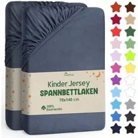 NatureMark Spannbettlaken Jersey Spannbetttuch, 100% Baumwolle, Gummizug: rundum, (2 Stück), Kinder Spannbetttuch, für Baby-/Kinderbett, 70x140 cm, Anthrazit