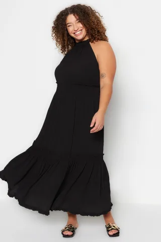 Curve Damen Unifarbene Midi-Kleider, ärmellos, lässig, in großen Größen