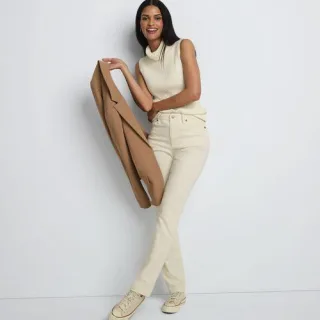 Naturfarbene Straight Fit Jeans Mid Waist, Damen, size: regular, Elfenbein, Elasthan/Baumwoll-Mischung/Polyester-Mischung, by Lands' End