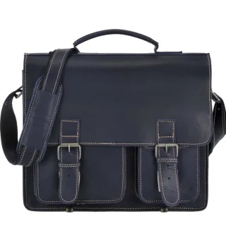 Aktentasche XL 2 Hauptfächer blau 39x33cm A4 | Greenburry Buffalo Leder Lehrertasche für Herren und Damen. Robuste Businesstasche aus Büffelleder.
