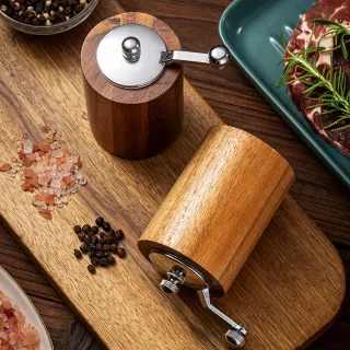 IPRee Manual Acacia Wood Pepper Grinder with Ceramic Core Adjustable Coarse to Fine Hand Crank Refillable Salt Spice Mil