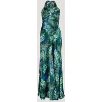 Apricot Druckkleid Tropical Satin Kleid mit Neckholder