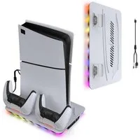 Tenlamp Kühllüfter-Dock für PS5 Slim/PS5, Ladegerät, Ladedock für PS5 Slim Controller (Set, 6 St., RGB-Beleuchtungsmodus, einstellbare Luftgeschwindigkeit in 3 Stufen)