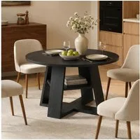 HawthyHome Esstisch aus Holz mit Ablagefach & X-förmigem Metallgestell, runder (1-St), mit Ablagefach & X-förmigem Metallgestell