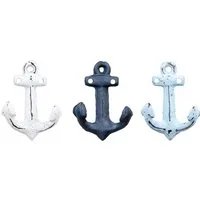 Levandeo® Garderobenhaken, 3er Set Anker Wandhaken Blau Weiß Metall Garderobenhaken Maritime
