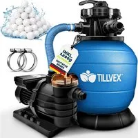 tillvex Sandfilteranlage tillvex Sandfilteranlage 13.200L/h mit 1200g Filterbällen + Pumpe (Poolfilter Selbstansaugend Sandfilter Schwimmbecken, Filteranlage 7-Wege Ventil & 2in1 Adapter Ø32-38mm), Pool 13.200L/h bis 40.000L + 1200g Filterbälle