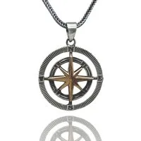 NAHLE Kette mit Anhänger Silber Kompass Herren Damen Fuchsschwanzkette Maritim (2-tlg., inkl. Schmuckbox), 925 Silber Anhänger
