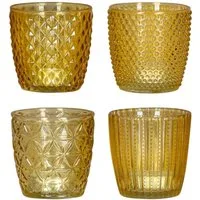 Levandeo® Teelichthalter, 4er Set Windlicht H7,5cm Glas Gelb Teelichthalter Tischdeko Kerzen