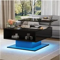 Merax Couchtisch hochglanz Sofatisch anhebbarer Beistelltisch mit LED-Beleuchtung (1-St., 80x75x40 cm), Wohnzimmertisch mit verstecktem Stauraum & halboffenem Regal