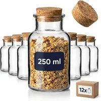 gouveo Gewürzbehälter Gewürzgläser rund mit Korken - Leere Korkengläser 30 - 500 ml, (24-tlg., 125 ml)
