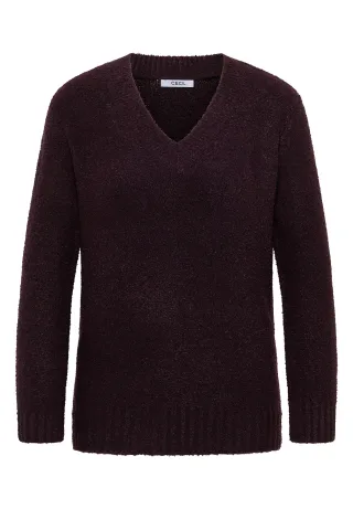 CECIL - Bouclé V-Neck Pullover eggplant red - Gr. - M