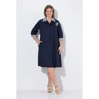 Ulla Popken Midikleid Jerseykleid Streifen A-Linie V-Ausschnitt 3/4-Arm