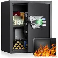 Insma Tresor Möbeltresor Fingerabdruck Digital Zahlencode Safebox, Doppelte Warnung (Wandtresor Stahl 33x33x36cm), mit LED-Beleuchtung und Notschlüssel für Büro, Hotel