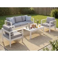 MeXo Gartenlounge-Set XXL Gartenmöbel Set Aluminium Outdoor, (weiß, harmonieren mit Licht bei Nacht, 4-tlg., Passt zum skandinavischen, mediterranen oder minimalistischen Stil), wetterfest Sitzgruppe Essgruppe Gartengarnitur für 4-5 Personen