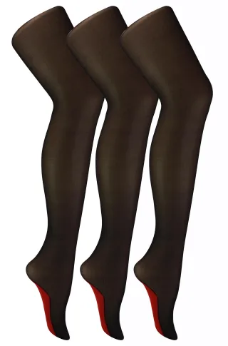 Sock Snob Damen Vintage Nahtstrumpfhose | 3 Paar Multipack | 40 Denier kniehohe, ultraglänzende Strumpfhose mit gerader Rückseite, Schwarz/Rot