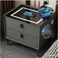oyajia Nachttisch Nachtschrank mit Bluetooth-Lautsprecher & Kabelloser Ladefunktion (Touch-Bedienung, Elegantes Spiegel-Design), Modern Hochglanz Nachtschrank mit 2 Schubladen