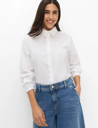 Brax Damen Hemd Style VIC FRILL white, weiß, Gr. 48