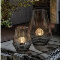esotec LED Solarleuchte 2x Windlicht Ilona H31,5+51cm POLYRATTAN Bruchglaskugel 2800K 102209, LED fest integriert