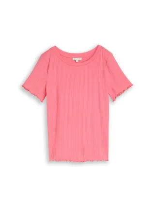 Tom Tailor - T-Shirt mit Rippstruktur soft fuchsia pink - Gr. - M