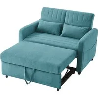 Merax Schlafsofa mit Schlaffunktion, Zweisitzer-Klappsofa, Baumwoll-Leinen-Stoff 1 Teile, Ausziehbares Sofabett mit 3-stufig verstellbarer Rückenlehne & Kissen